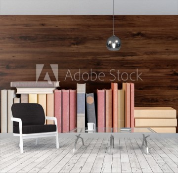 Picture of Old books on a wooden shelf 3D illustration